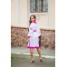 Boho Style Embroidered Midi Dress "Summer Birds" Pink/White